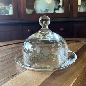 Vintage Princess House Domed Butter Dish Heritage Floral Etched Covered Round